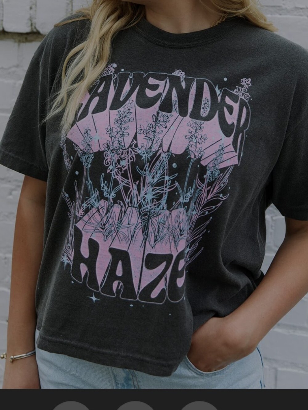 Girl Tribe Inc. Lavender Haze Charcoal Tee with Pink Graphic S, Cropped